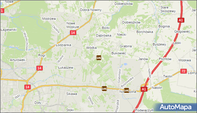 mapa Dąbrowa gmina Nowosolna, Dąbrowa gmina Nowosolna na mapie Targeo