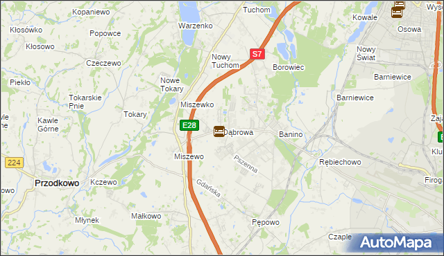 mapa Dąbrowa gmina Żukowo, Dąbrowa gmina Żukowo na mapie Targeo