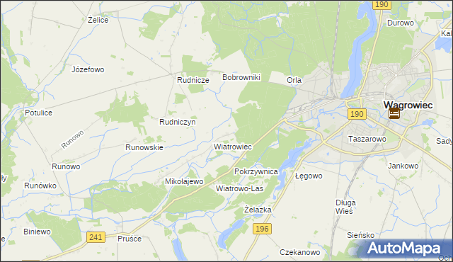mapa Dębina gmina Wągrowiec, Dębina gmina Wągrowiec na mapie Targeo
