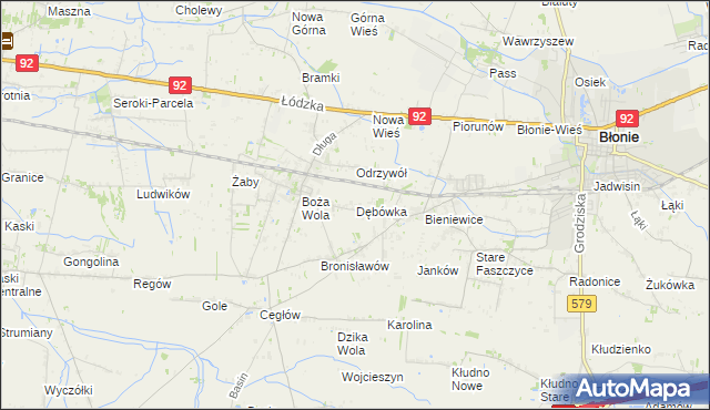 mapa Dębówka gmina Błonie, Dębówka gmina Błonie na mapie Targeo