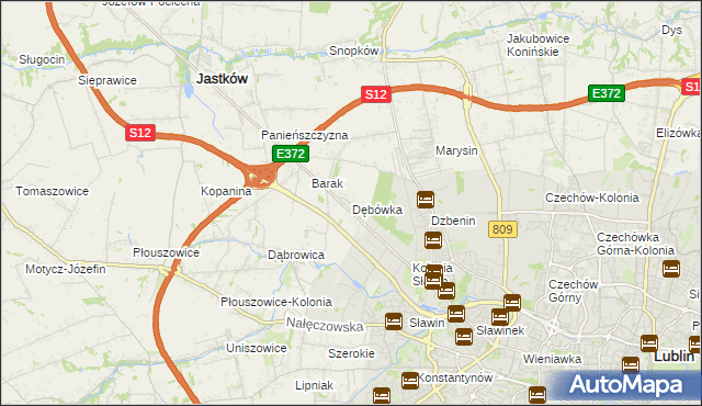 mapa Dębówka gmina Jastków, Dębówka gmina Jastków na mapie Targeo