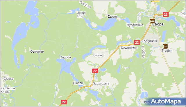 mapa Dłusko gmina Człopa, Dłusko gmina Człopa na mapie Targeo