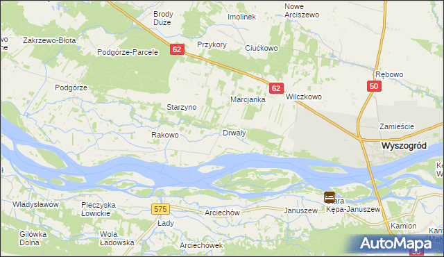 mapa Drwały gmina Wyszogród, Drwały gmina Wyszogród na mapie Targeo