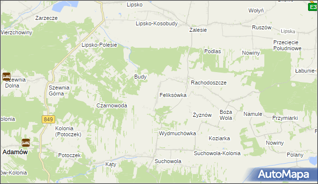 mapa Feliksówka gmina Adamów, Feliksówka gmina Adamów na mapie Targeo