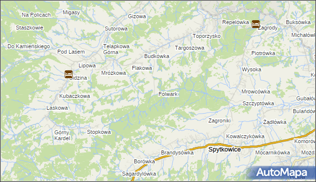 mapa Folwark gmina Jordanów, Folwark gmina Jordanów na mapie Targeo