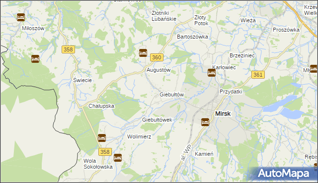 mapa Giebułtów gmina Mirsk, Giebułtów gmina Mirsk na mapie Targeo