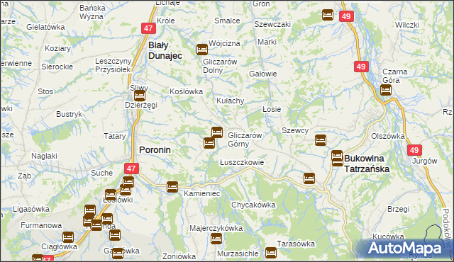 mapa Gliczarów Górny, Gliczarów Górny na mapie Targeo