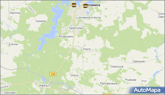 mapa Glisno gmina Lubniewice, Glisno gmina Lubniewice na mapie Targeo