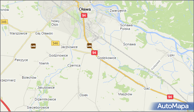 mapa Godzikowice, Godzikowice na mapie Targeo