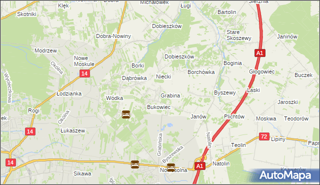 mapa Grabina gmina Nowosolna, Grabina gmina Nowosolna na mapie Targeo