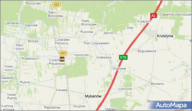 mapa Grabówka gmina Mykanów, Grabówka gmina Mykanów na mapie Targeo