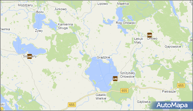 mapa Grądzkie gmina Wydminy, Grądzkie gmina Wydminy na mapie Targeo