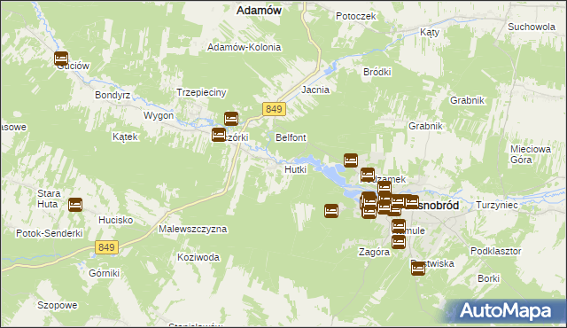 mapa Hutki gmina Krasnobród, Hutki gmina Krasnobród na mapie Targeo