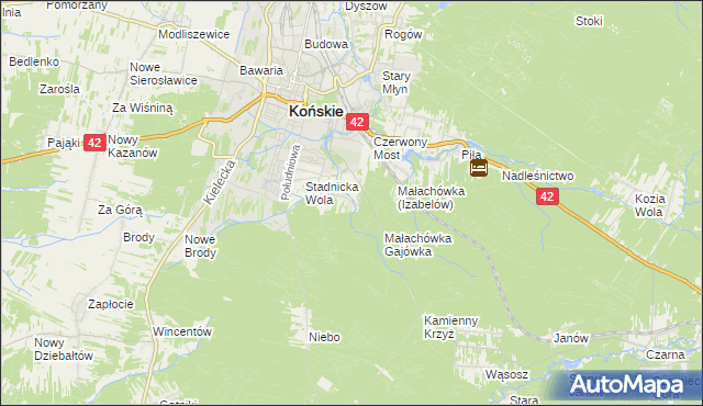 mapa Izabelów gmina Końskie, Izabelów gmina Końskie na mapie Targeo