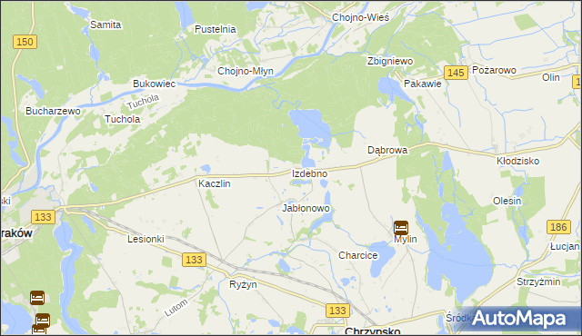 mapa Izdebno gmina Sieraków, Izdebno gmina Sieraków na mapie Targeo