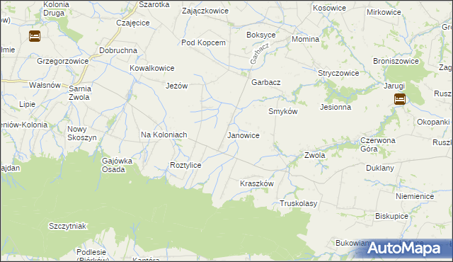 mapa Janowice gmina Waśniów, Janowice gmina Waśniów na mapie Targeo