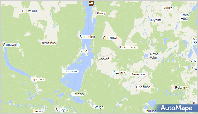 mapa Jasień gmina Czarna Dąbrówka, Jasień gmina Czarna Dąbrówka na mapie Targeo