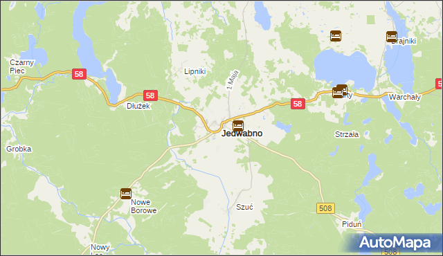 mapa Jedwabno powiat szczycieński, Jedwabno powiat szczycieński na mapie Targeo