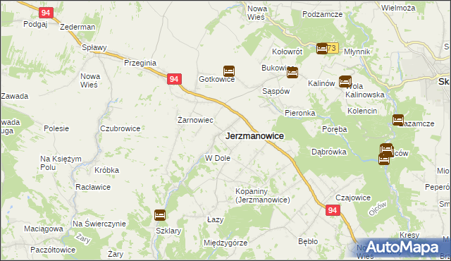 mapa Jerzmanowice gmina Jerzmanowice-Przeginia, Jerzmanowice gmina Jerzmanowice-Przeginia na mapie Targeo