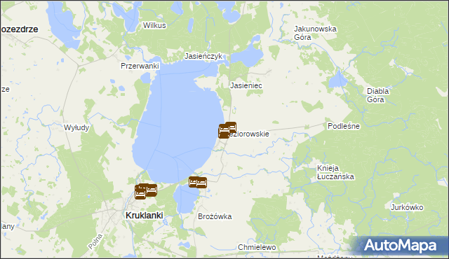 mapa Jeziorowskie gmina Kruklanki, Jeziorowskie gmina Kruklanki na mapie Targeo