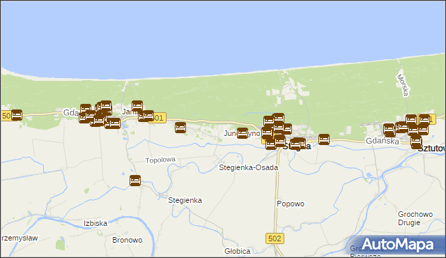 mapa Junoszyno, Junoszyno na mapie Targeo