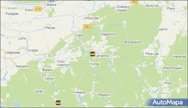 mapa Kamiennik gmina Drawsko, Kamiennik gmina Drawsko na mapie Targeo