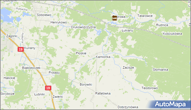 mapa Kamionka gmina Zabłudów, Kamionka gmina Zabłudów na mapie Targeo