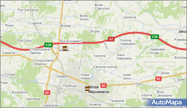 mapa Karolina gmina Mińsk Mazowiecki, Karolina gmina Mińsk Mazowiecki na mapie Targeo
