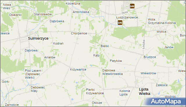 mapa Kąty gmina Sulmierzyce, Kąty gmina Sulmierzyce na mapie Targeo