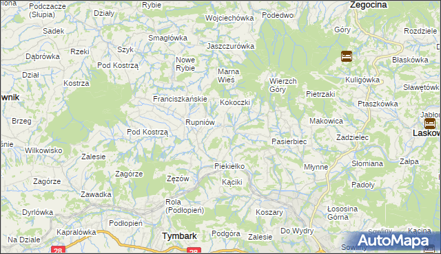 mapa Kisielówka gmina Limanowa, Kisielówka gmina Limanowa na mapie Targeo