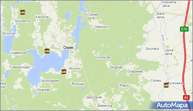 mapa Komorze gmina Osiek, Komorze gmina Osiek na mapie Targeo