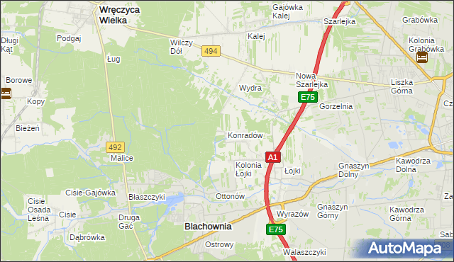 mapa Konradów gmina Blachownia, Konradów gmina Blachownia na mapie Targeo