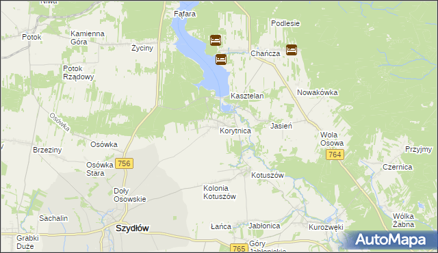 mapa Korytnica gmina Szydłów, Korytnica gmina Szydłów na mapie Targeo