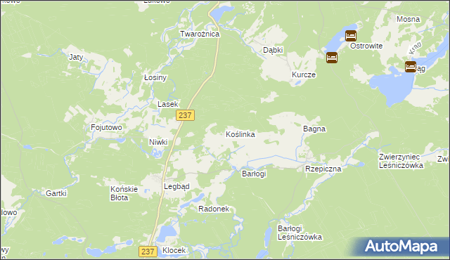mapa Koślinka gmina Tuchola, Koślinka gmina Tuchola na mapie Targeo