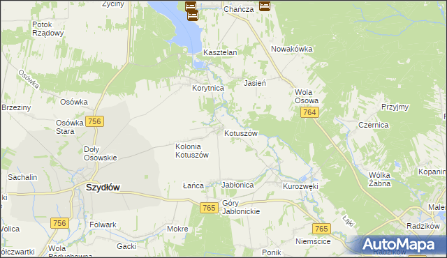mapa Kotuszów gmina Szydłów, Kotuszów gmina Szydłów na mapie Targeo