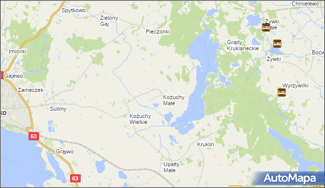 mapa Kożuchy Małe, Kożuchy Małe na mapie Targeo