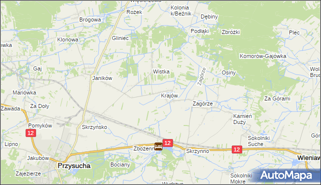 mapa Krajów gmina Przysucha, Krajów gmina Przysucha na mapie Targeo