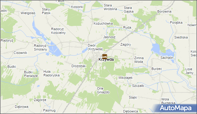 mapa Krzywda powiat łukowski, Krzywda powiat łukowski na mapie Targeo