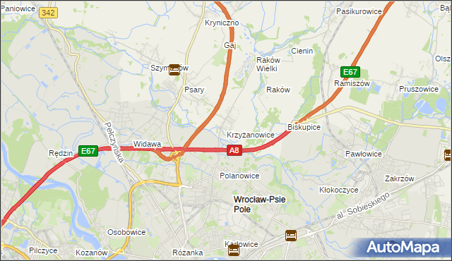 mapa Krzyżanowice gmina Wisznia Mała, Krzyżanowice gmina Wisznia Mała na mapie Targeo