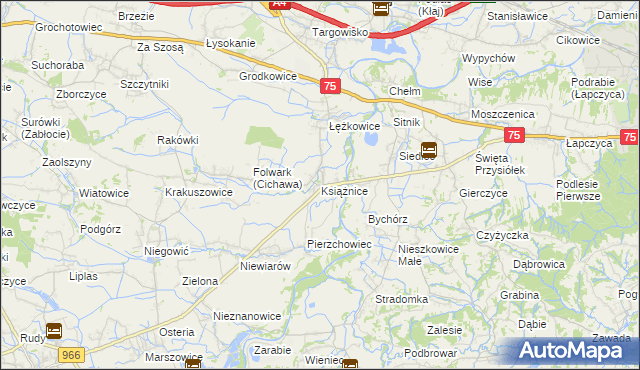 mapa Książnice gmina Gdów, Książnice gmina Gdów na mapie Targeo