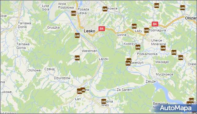 mapa Łączki gmina Lesko, Łączki gmina Lesko na mapie Targeo