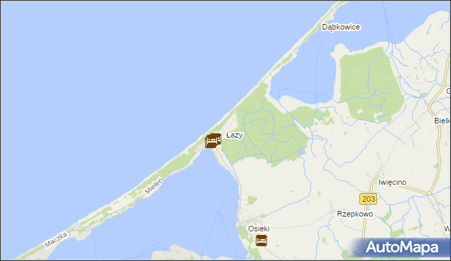 mapa Łazy gmina Mielno, Łazy gmina Mielno na mapie Targeo