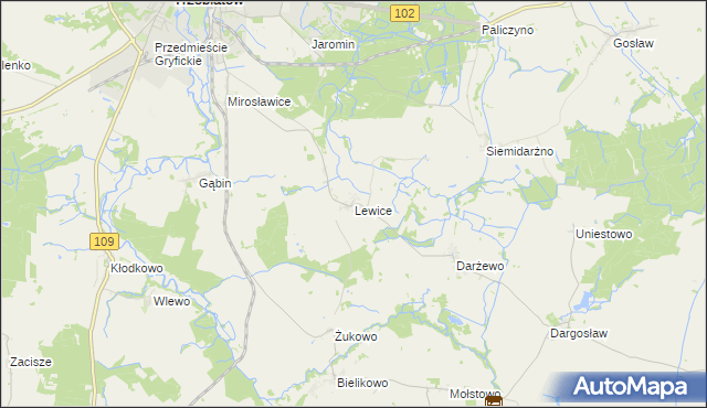 mapa Lewice gmina Trzebiatów, Lewice gmina Trzebiatów na mapie Targeo