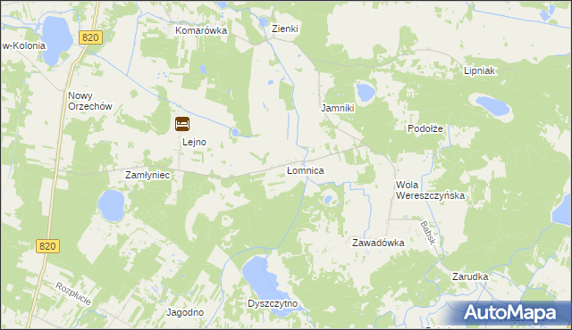 mapa Łomnica gmina Urszulin, Łomnica gmina Urszulin na mapie Targeo