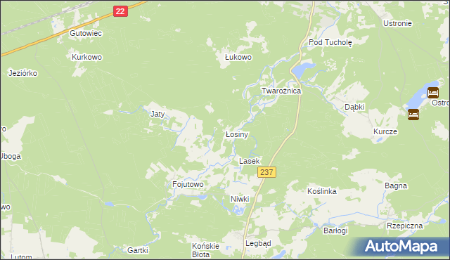 mapa Łosiny gmina Tuchola, Łosiny gmina Tuchola na mapie Targeo