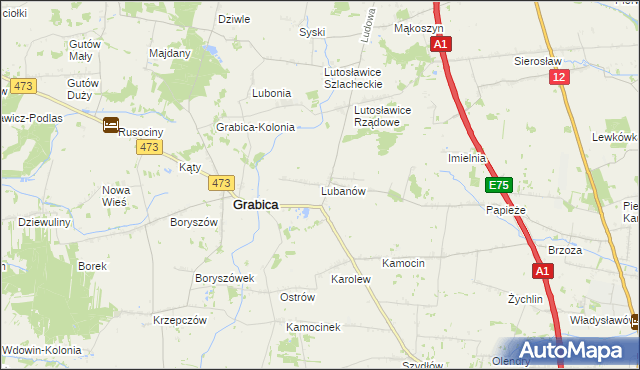 mapa Lubanów gmina Grabica, Lubanów gmina Grabica na mapie Targeo