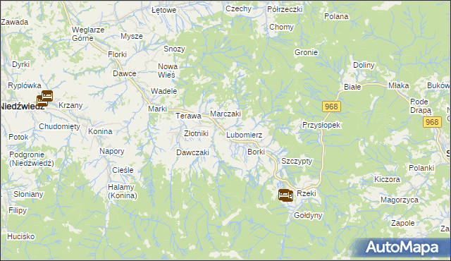 mapa Lubomierz gmina Mszana Dolna, Lubomierz gmina Mszana Dolna na mapie Targeo