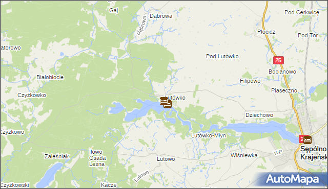 mapa Lutówko gmina Sępólno Krajeńskie, Lutówko gmina Sępólno Krajeńskie na mapie Targeo