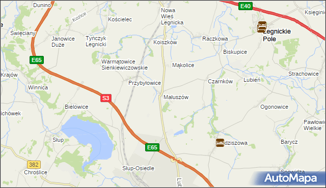 mapa Małuszów gmina Męcinka, Małuszów gmina Męcinka na mapie Targeo