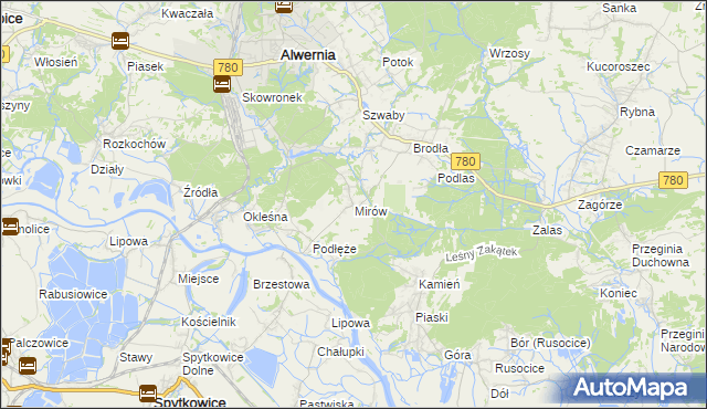 mapa Mirów gmina Alwernia, Mirów gmina Alwernia na mapie Targeo